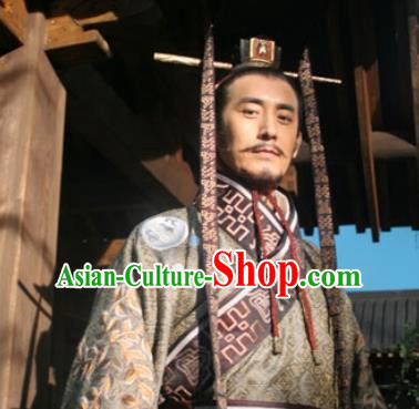 Chinese Ancient Tang Dynasty Costumes Emperor Apparels Garment and Hairdo Crown Drama Control by Zhen Guan Li Shimin Costume