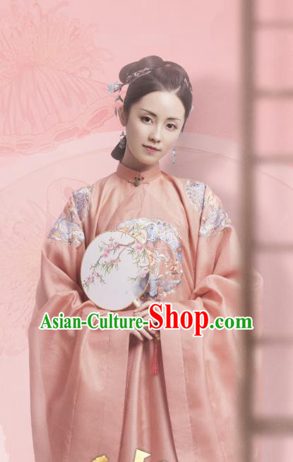 Chinese Ancient Garment Manchu Consort Zheng Chunhua Apparels Qipao Dress and Hair Jewelries Drama Dreaming Back to the Qing Dynasty Court Lady Costumes