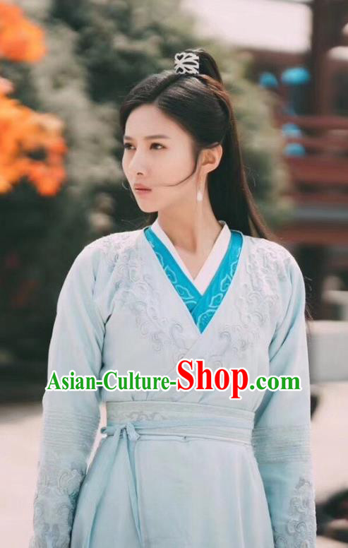 Chinese Ancient Swordswoman Apparels Garment and Hair Accessories Wuxia Drama The Lost Swordship Sun Min Dress Costumes