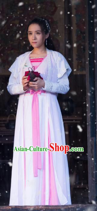 Chinese Ancient Young Lady Hanfu Dress Costumes and Headpieces Drama Earth Smoke Sparkle Kitchen Village Girl Guan Rong Apparels Garment