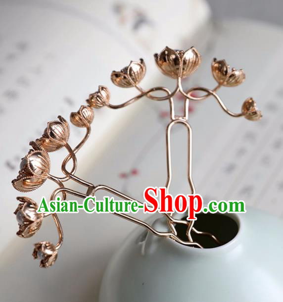 Chinese Ancient Golden Flowers Hair Clips Jewelry Headwear Hair Accessories Ming Dynasty Hairpins for Women