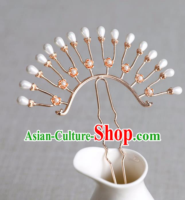 Chinese Ancient Pearls Hair Clip Jewelry Headwear Song Dynasty Hair Accessories Hairpin for Women