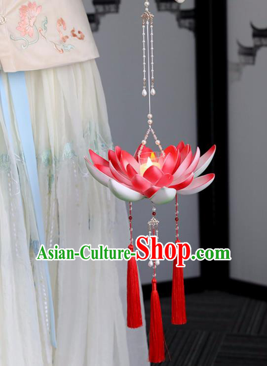 Chinese Ancient Large Red Lotus Lantern Women Accessories Lantern Festival Lamp