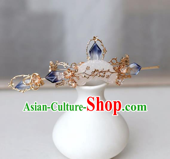 Chinese Ancient Hanfu Golden Hair Crown Women Headwear Hairpin Jade Hair Accessories