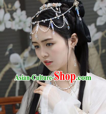 Chinese Ancient Women Pearls Hair Clasp Headwear Hairpin Hanfu Tassel Hair Accessories
