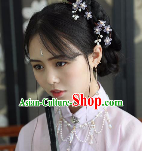 Chinese Ancient Women Purple Flowers Hair Claw Hairpin Headwear Hair Accessories Hanfu Hair Stick
