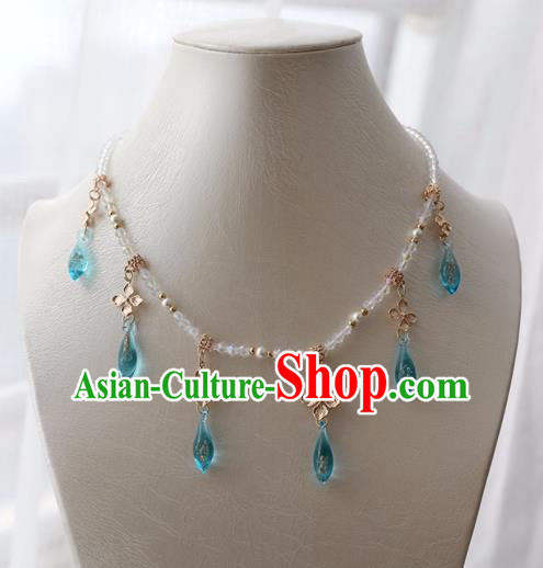 Chinese Ancient Princess Blue Crystal Necklace Women Accessories Tassel Necklet Jewelry