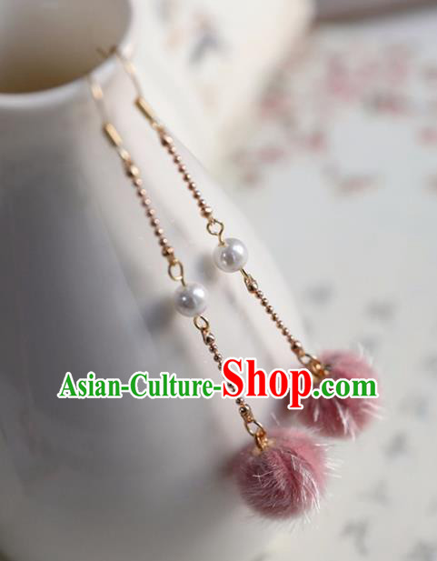 Chinese Ancient Hanfu Pink Venonat Earrings Women Jewelry Ming Dynasty Ear Accessories