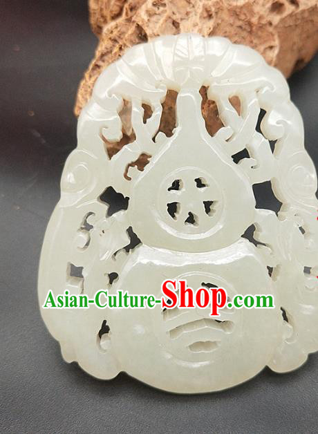 Chinese Handmade Jade Dragon Pendant Jade Label Carving Calabash Hetian Jade Necklace Accessories Craft