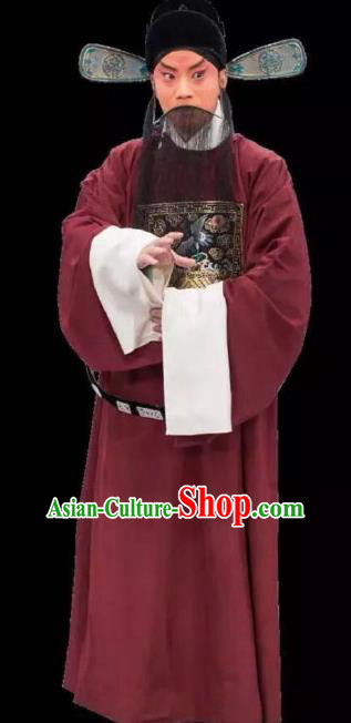 Chinese Peking Opera Old Men Apparel Costumes The Huarong Path Minister Lu Su Garment and Hat