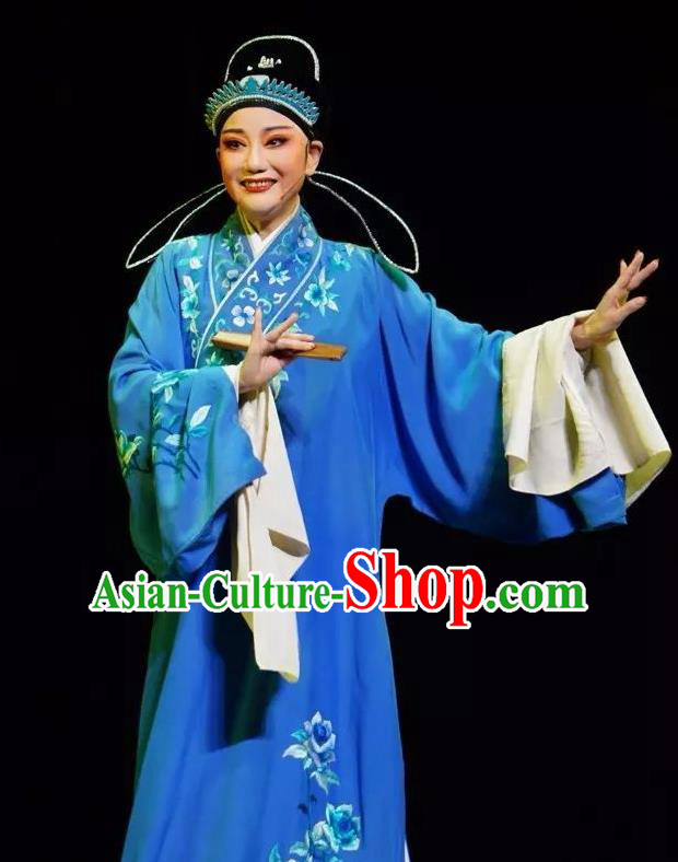 Chinese Peking Opera Young Men Embroidered Robe Garment Double Pearl Phoenix Niche Scholar Apparel Costumes and Hat