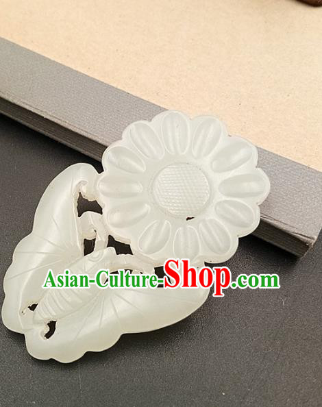 Chinese Handmade White Jade Necklet Accessories Handgrip Craft Handmade Jade Jewelry Jade Carving Butterfly Flower Waist Pendant