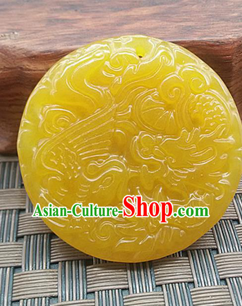 Chinese Handmade Carving Dragon Phoenix Jade Label Accessories Handgrip Craft Handmade Topaz Jade Waist Pendant