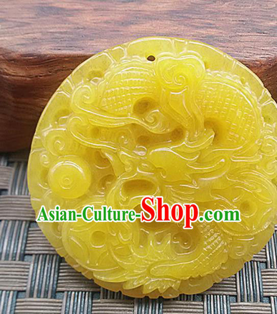 Chinese Handmade Carving Dragon Jade Label Accessories Handgrip Craft Handmade Topaz Jade Waist Pendant
