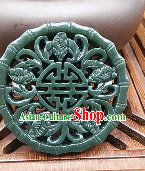 Chinese Handmade Carving Bats Jade Label Belt Accessories Handgrip Craft Handmade Jade Bamboo Waist Pendant