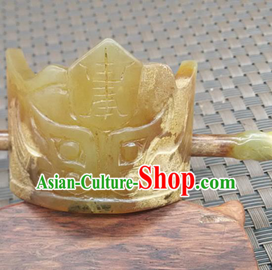 Chinese Ancient Jade Hairdo Crown Hanfu Hair Accessories Carving Monster Jade Hairpin Headwear