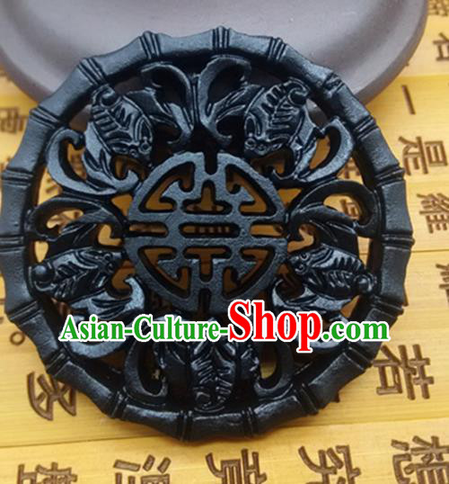 Chinese Handmade Carving Bats Jade Label Belt Accessories Handgrip Craft Handmade Black Jade Waist Pendant