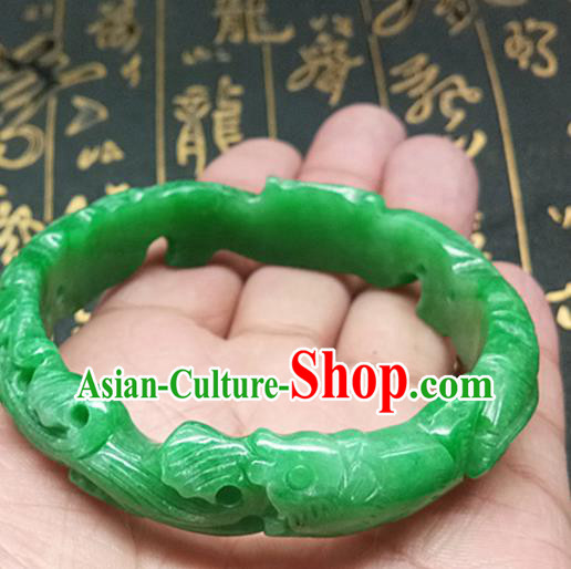 Chinese Ancient Hanfu Green Jade Carving Bangle Hetian Jade Jewelry Bracelet Accessories