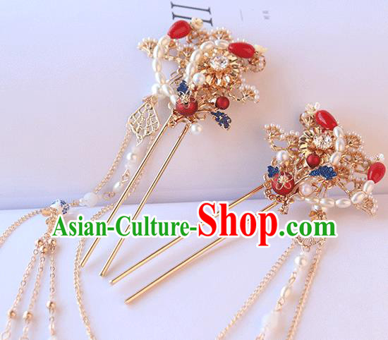 Chinese Ancient Hanfu Hairpin Hanfu Hair Accessories Women Headwear Pearls Phoenix Tassel Hair Clip