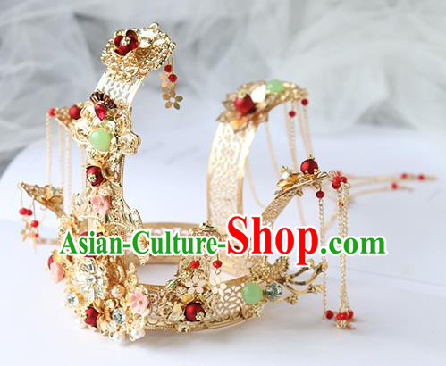 Chinese Ancient Bride Hanfu Hair Accessories Women Hairpin Headwear Hair Crown Golden Phoenix Coronet