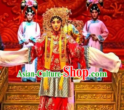 Chinese Cantonese Opera Dress Apparel Princess Chang Ping Peking Opera Hua Tan Garment Costumes Wedding Embroidered Robe and Headdress