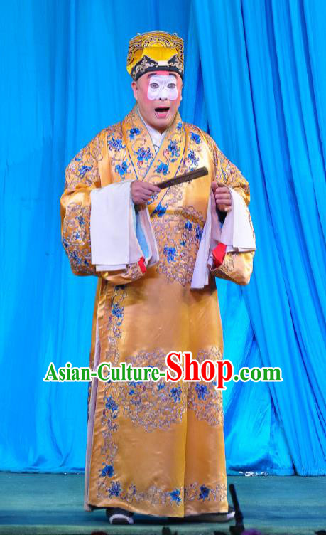 Chinese Beijing Opera Clown Costumes Garment Peking Opera Chou Role Return of the Phoenix Golden Apparels and Hat