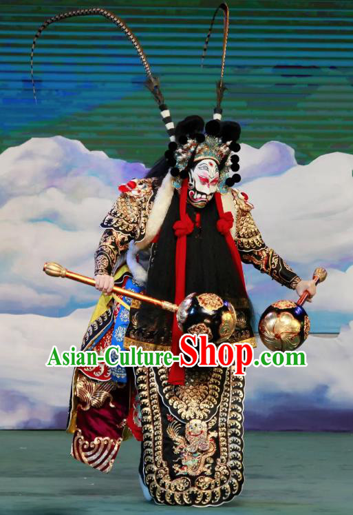 Chinese Peking Opera Havoc In Heaven General Costumes Apparels Wusheng Martial Male Garment and Headwear