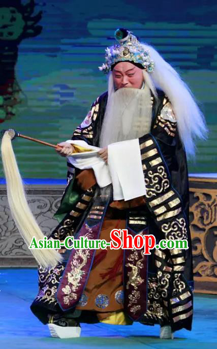 Chinese Peking Opera Havoc In Heaven Old Men Costumes Apparels Lord Lao Zi Garment and Headwear