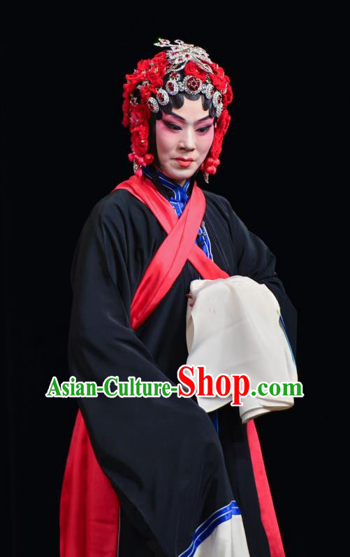 Traditional Chinese Peking Opera Tsing Yi Susan Left Hongtong County Costumes Apparel Distress Maiden Black Garment and Headwear