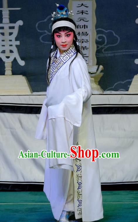 Chinese Peking Opera Niche Ceremonial Robe Apparels Yangmen Female General Costumes Xiaosheng Yang Wenguang Garment and Headpiece