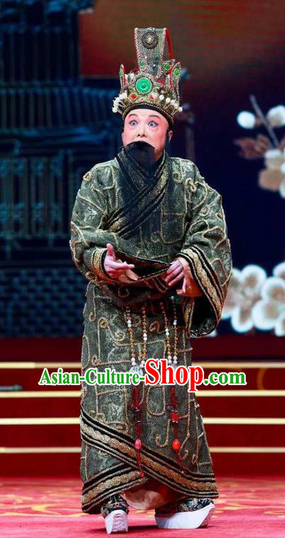 Chinese Historical Beijing Opera Zeng Houyi Costumes Peking Opera Elderly Male Apparels Monarch Garment and Headwear
