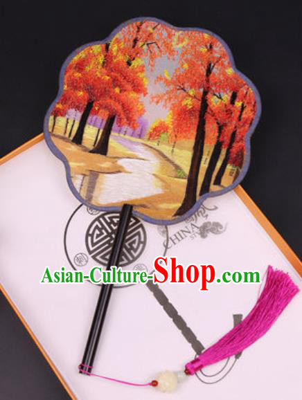 Chinese Traditional Embroidered Forest Silk Fans Handmade Classical Dance Ebony Palace Fan for Women