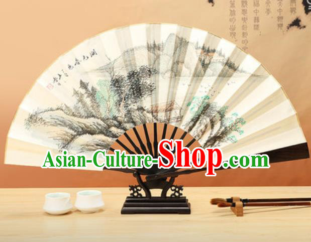 Chinese Traditional Ink Painting Shanshui Wenge Fans Handmade Accordion Classical Dance Paper Folding Fan