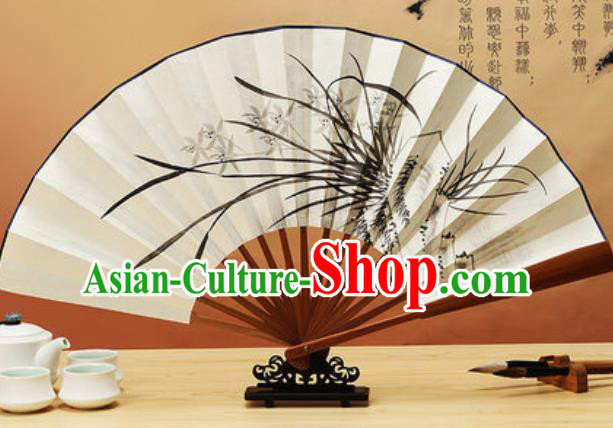 Chinese Traditional Hand Painting Orchids Bamboo Paper Fan Classical Dance Accordion Fans Folding Fan