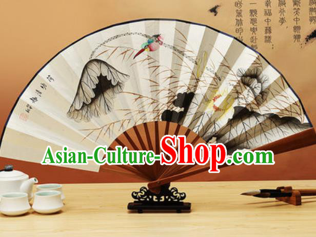 Chinese Traditional Hand Painting Lotus Paper Fan Classical Dance Accordion Fans Folding Fan