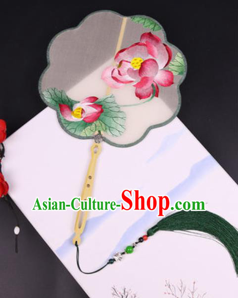 Handmade Chinese Embroidered Lotus Silk Fans Traditional Classical Dance Palace Fan for Women