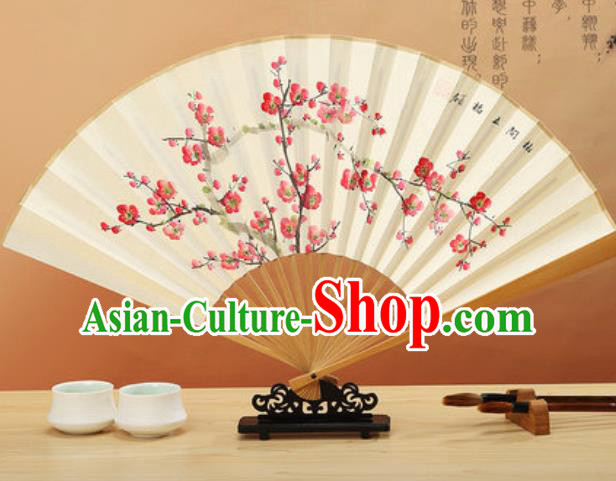 Chinese Hand Painting Plum Blossom Paper Fan Traditional Classical Dance Accordion Fans Folding Fan