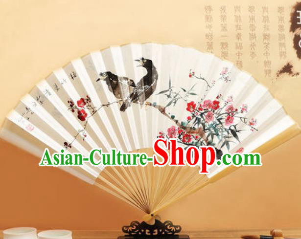 Chinese Hand Painting Birds Bamboo Plum Paper Fan Traditional Classical Dance Accordion Fans Folding Fan