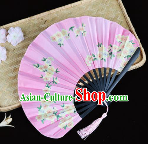 Handmade Chinese Printing Sakura Pink Satin Fan Traditional Classical Dance Accordion Fans Folding Fan
