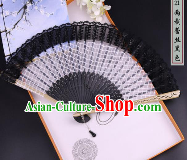 Chinese Traditional Black and White Bamboo Fans Handmade Accordion Classical Dance Folding Fan