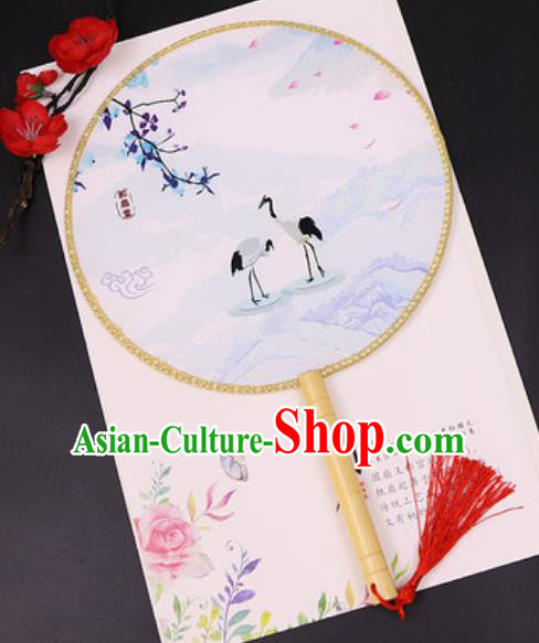 Chinese Traditional Printing Crane Silk Fans Handmade Classical Dance Palace Fan for Women