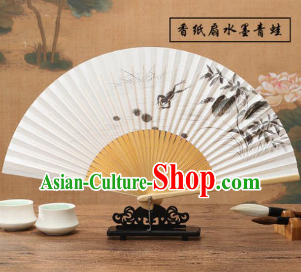 Chinese Traditional Ink Painting Frog Fan Classical Dance Accordion Paper Fans Folding Fan
