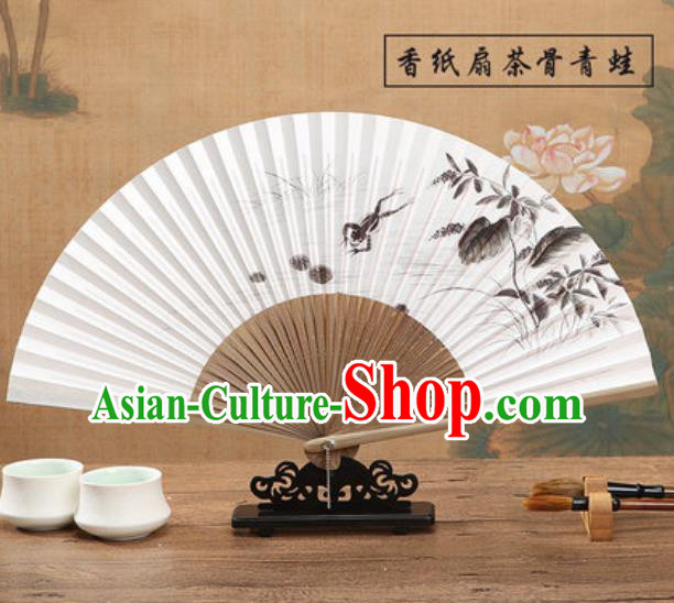 Chinese Traditional Ink Painting Frog Paper Fan Classical Dance Accordion Fans Folding Fan