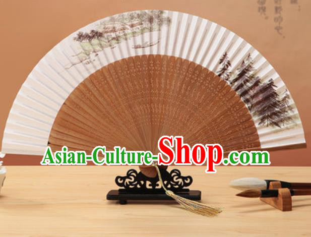 Chinese Traditional Hand Ink Painting Sugarbush Paper Fan Classical Dance Accordion Bamboo Fans Folding Fan