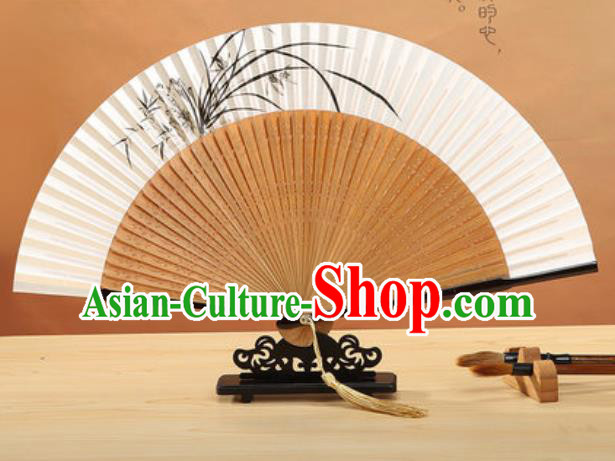 Chinese Traditional Hand Ink Painting Orchid Paper Fan Classical Dance Accordion Bamboo Fans Folding Fan
