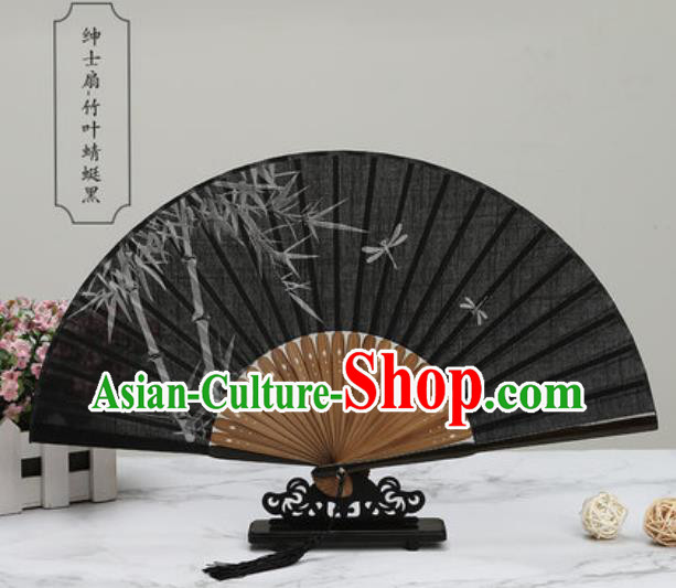 Chinese Traditional Printing Bamboo Black Silk Fan Classical Dance Accordion Fans Folding Fan