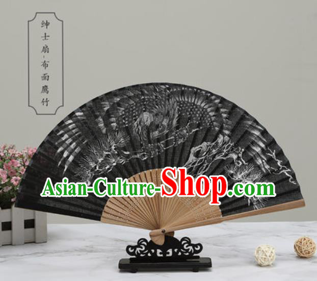 Chinese Traditional Printing Eagle Black Silk Fan Classical Dance Accordion Fans Folding Fan