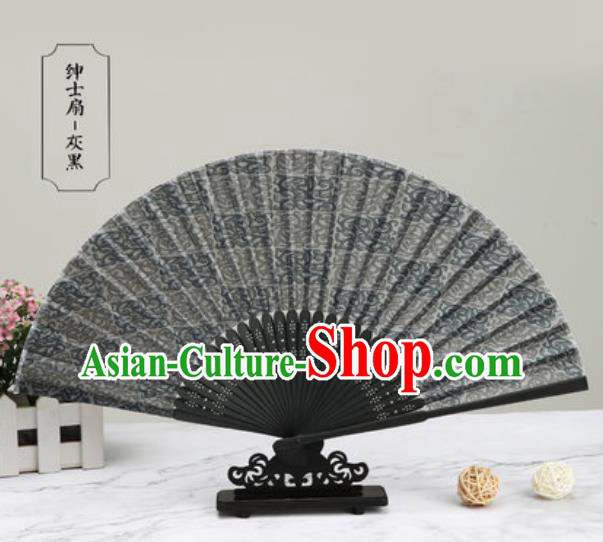 Chinese Traditional Printing Grey Silk Fan Classical Dance Accordion Fans Folding Fan