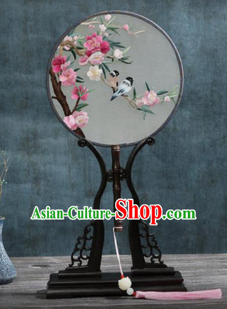 Handmade Chinese Embroidered Begonia Birds Ebony Silk Fans Traditional Classical Dance Palace Fan for Women