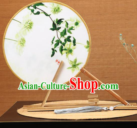 Handmade Chinese Printing Flowers Round Fans Traditional Classical Dance Red Beech Palace Fan for Women